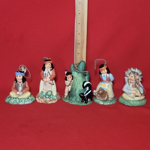 Vintage Native American Indian Figurines Bell Ornaments Set of 5 - Picture 8 of 12